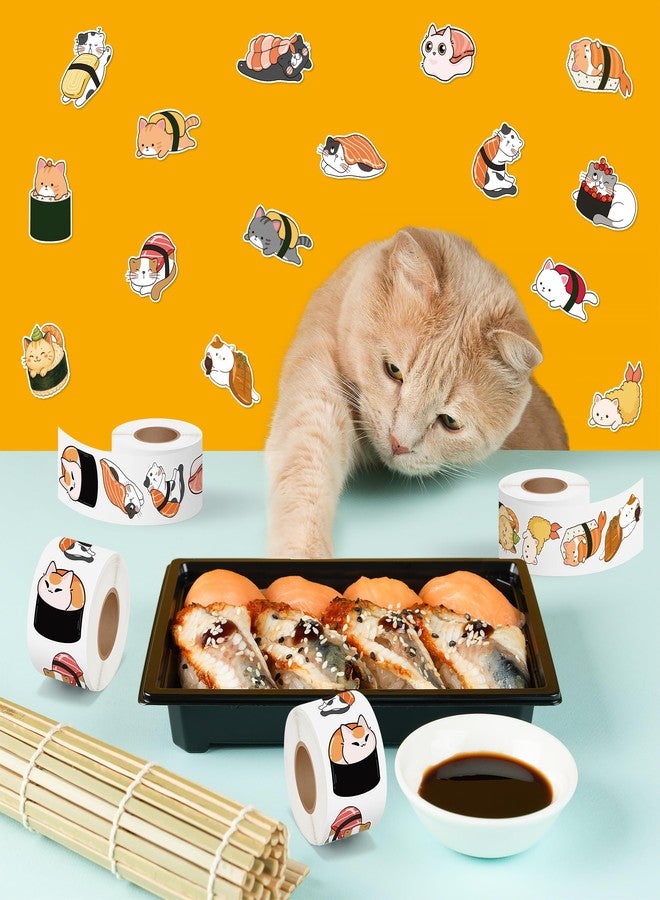 Eartim Sushi Cat Sticker Rolls - 1000Pcs Cartoon Kawaii Sushi Cute Cat Stickers Waterproof Self-Adhesive Decorative Decal for Kids Birthday Party Gift Student Reward Teacher Supply Christmas Favors - Image 4